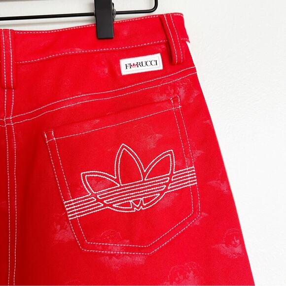 Adidas Women Originals x Fiorucci Jacquard Trefoil Red Mini Skirt - Picture 9 of 9